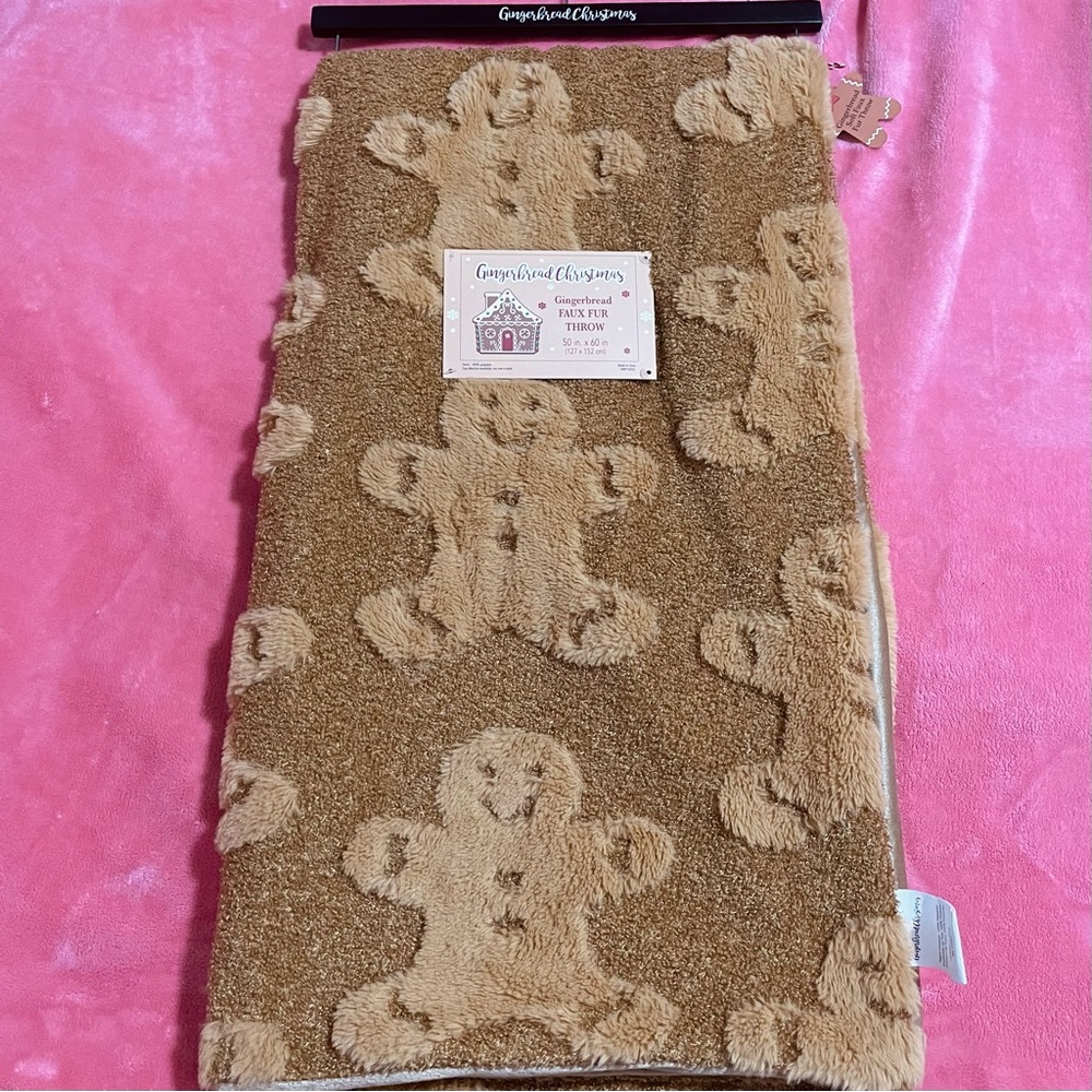 Heavy Christmas Gingerbread Man Brown Soft Faux Fur Throw Blanket